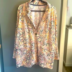 Cuddle Duds One Button jacket Women's 1X Paisley pockets EUC Soft Warm long slvs